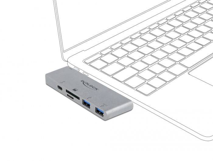 Delock 64078 USB Hub 2 + 1 port USB-A, USB-C®, SD, microSD USB 3.2 Gen1 5 GBit/s s konektorem USB C šedá 64078-3