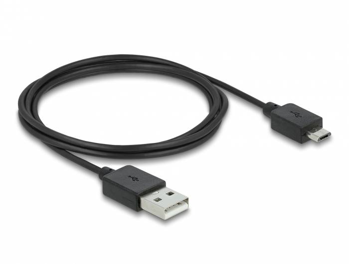 Černý USB kabel se standardním USB konektorem na jedné straně a micro-USB konektorem na straně druhé.