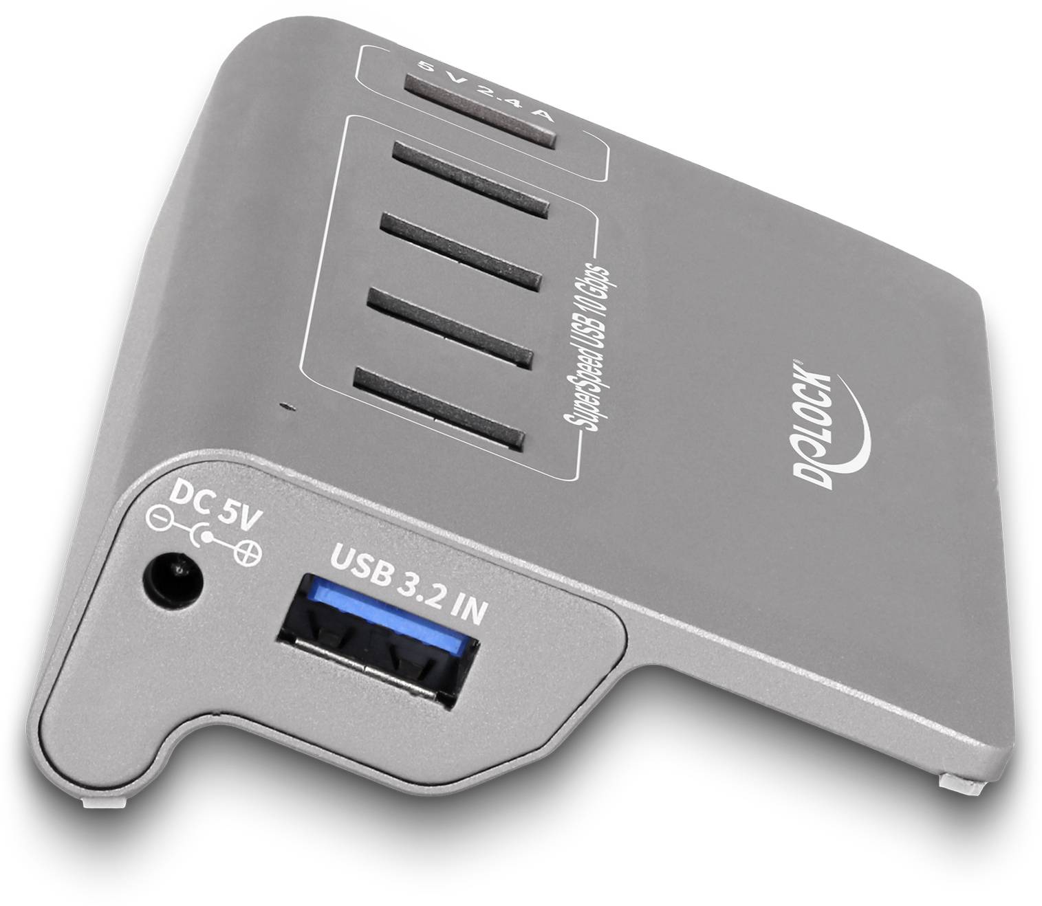 Delock 64182 USB Hub 4 + 1 port USB-A, DC zásuvka 3,5 mm USB 3.2 Gen2 10 GBit/s šedá 64182-2