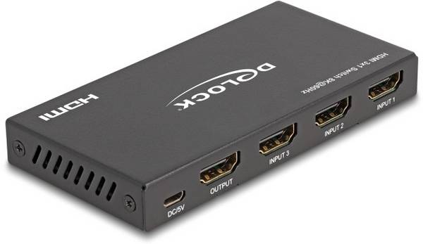Delock 18603  HDMI přepínač UHD, LED ukazatel, s dálkovým ovládáním, kovový ukazatel