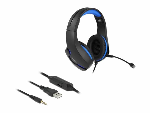 Delock 27182  Headset otevřená (On Ear) kabelová  černá, modrá Redukce šumu mikrofonu headset Gaming