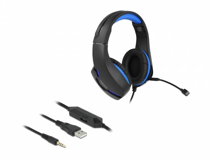 Delock 27182 Headset otevřená (On Ear) kabelová černá, modrá Redukce šumu mikrofonu headset Gaming-0