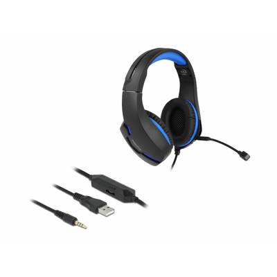 Delock 27182 Headset otevřená (On Ear) kabelová černá, modrá Redukce šumu mikrofonu headset Gaming-0