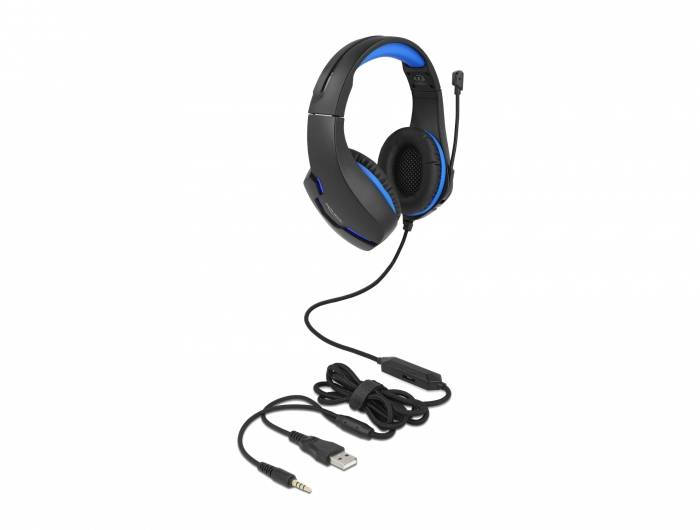 Delock 27182 Headset otevřená (On Ear) kabelová černá, modrá Redukce šumu mikrofonu headset Gaming-2