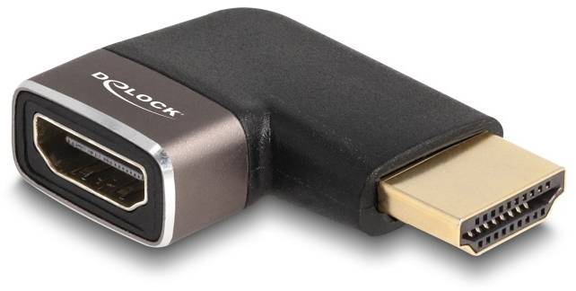 HDMI adaptér s pravoúhlým designem, který usnadňuje připojení HDMI kabelů v těsných prostorech.