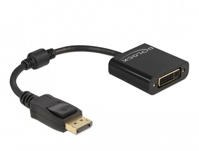 Adaptérový kabel DisplayPort na DVI; černý; převádí DisplayPort výstupy na DVI vstupy pro video přenos; značka Delock.