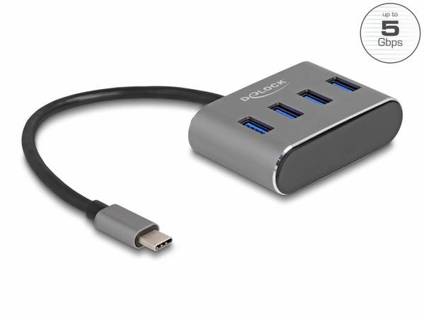 Delock 63223 USB Hub 4 porty USB-A USB 3.2 Gen1 5 GBit/s s konektorem USB C černá 63223