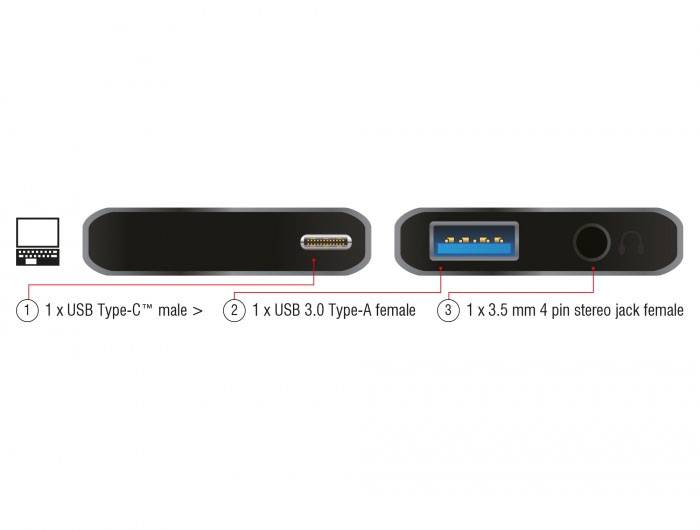 Delock USB-C®, audio adaptér [1x USB-C® zástrčka - 1x jack zásuvka 3,5 mm, Zásuvka USB 3.0 A] 63965 0 m-3
