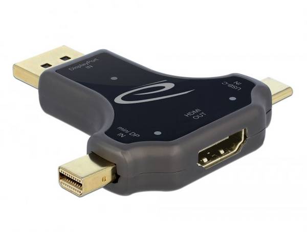 Delock 64060 DisplayPort / HDMI / USB-C® adaptér [1x zástrčka DisplayPort, mini DisplayPort zástrčka, USB-C® zástrčka - 1x HDMI zásuvka] černá