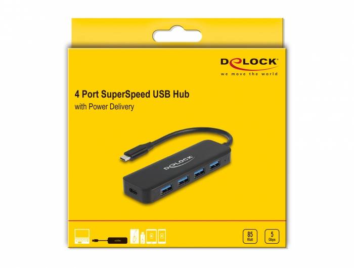 Delock 64170 USB Hub 4 porty USB-A USB 3.2 Gen1 5 GBit/s s konektorem USB C černá 64170-4