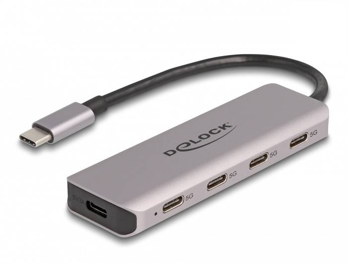 Delock 64238 USB Hub 4 porty USB-C® USB 3.2 Gen1 5 GBit/s s konektorem USB C šedá 64238-0