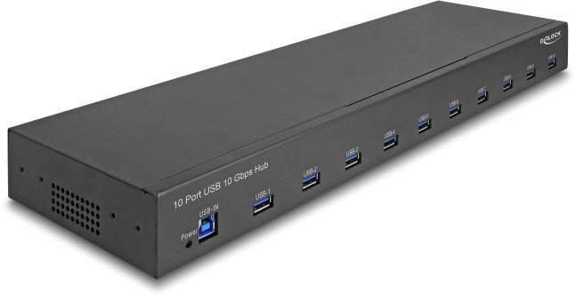 Delock 64240 USB Hub 10 portů USB-A, DC zásuvka 3,5 mm USB 3.2 Gen1 5 GBit/s černá 64240-0