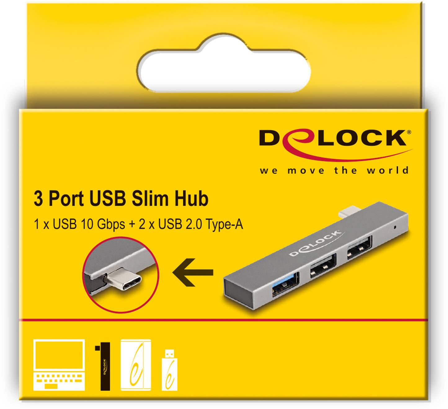 Delock 64274 USB Hub 3 porty USB-A USB 3.2 Gen2 10 GBit/s s konektorem USB C šedá 64274-4