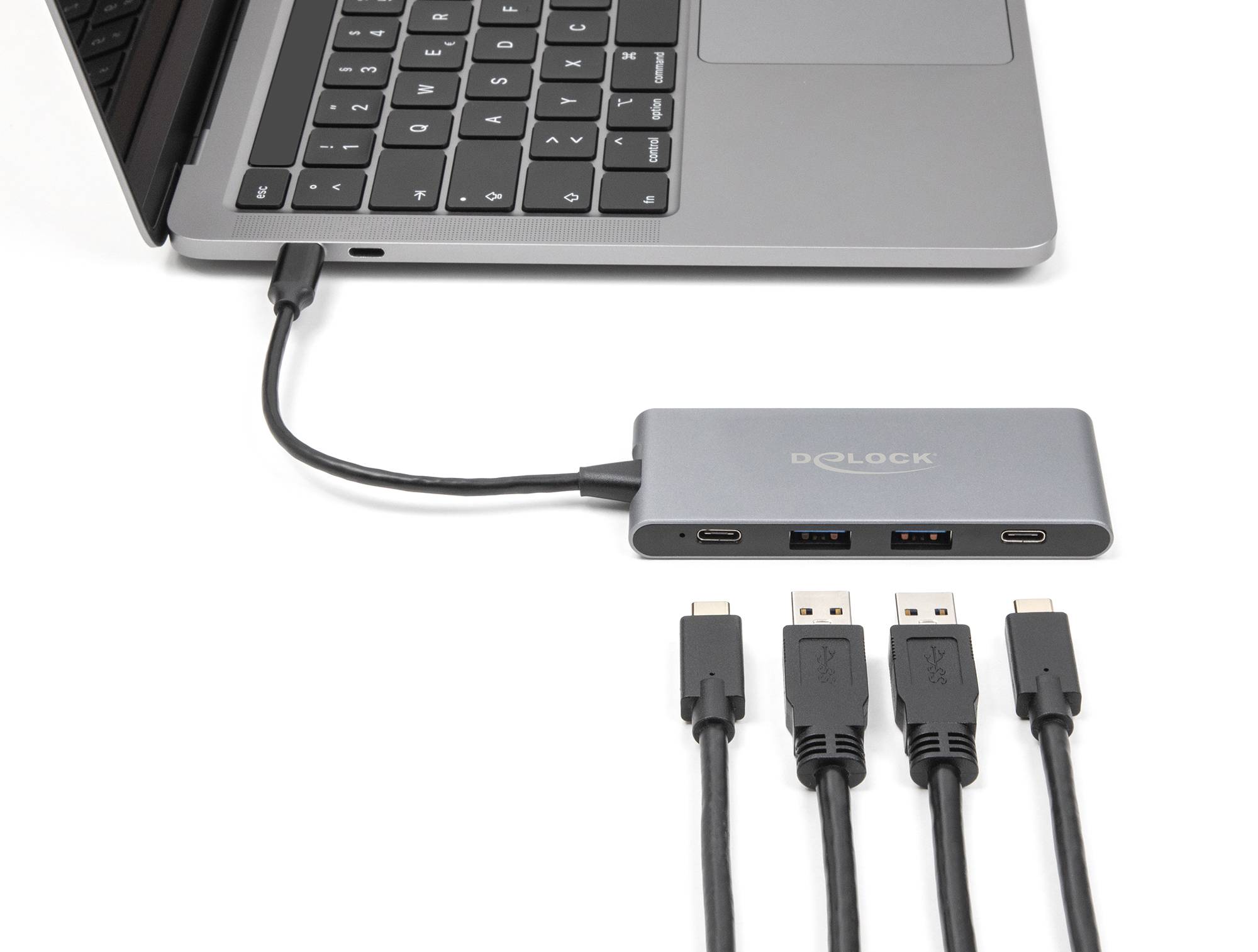 Delock 64111 USB Hub 2 + 2 port USB-A, USB-C® USB 3.2 Gen2 10 GBit/s s konektorem USB C šedá 64111-2
