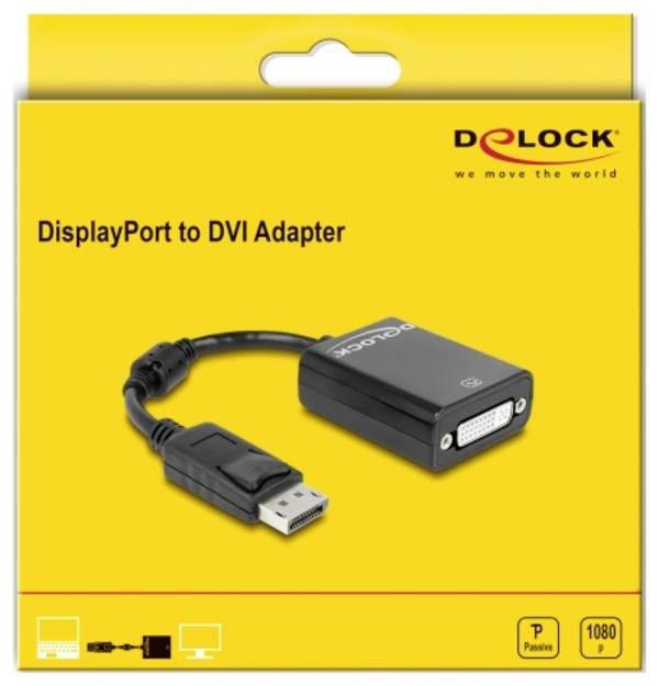 Delock 61847 DisplayPort / DVI adaptér [1x zástrčka DisplayPort - 1x DVI zásuvka 24+1pólová] černá s feritovým jádrem 0.23 m