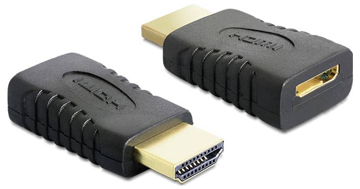 HDMI adaptér s jedním samčím a jedním samičím konektorem. Vhodný pro propojení HDMI kabelů nebo zařízení.