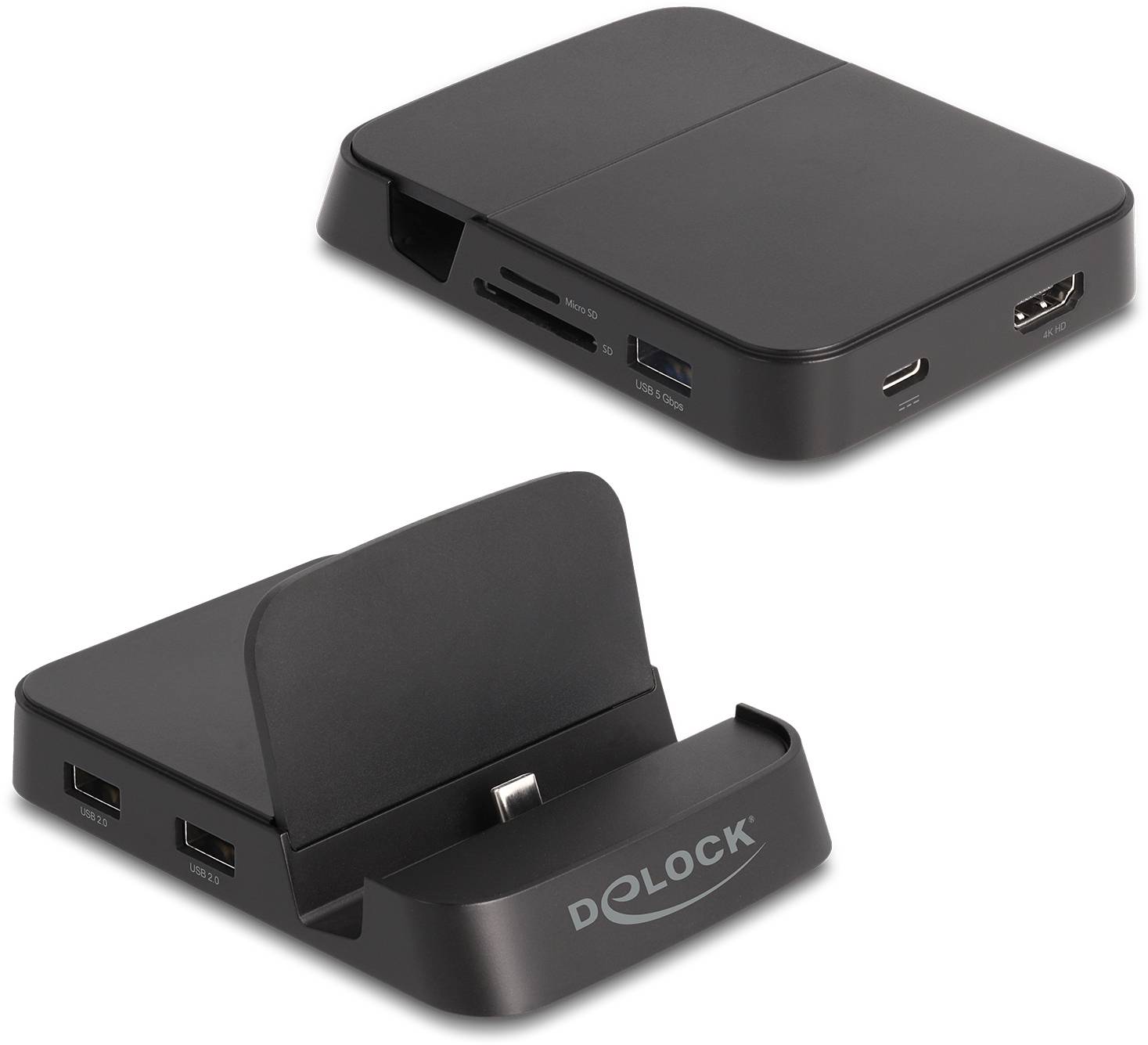 Delock 88018 USB-C®, USB 2.0, HDMI™ stojanová nabíječka na mobil černá Vhodné pro mobil: Smartphones mit USB-C Anschluss-3