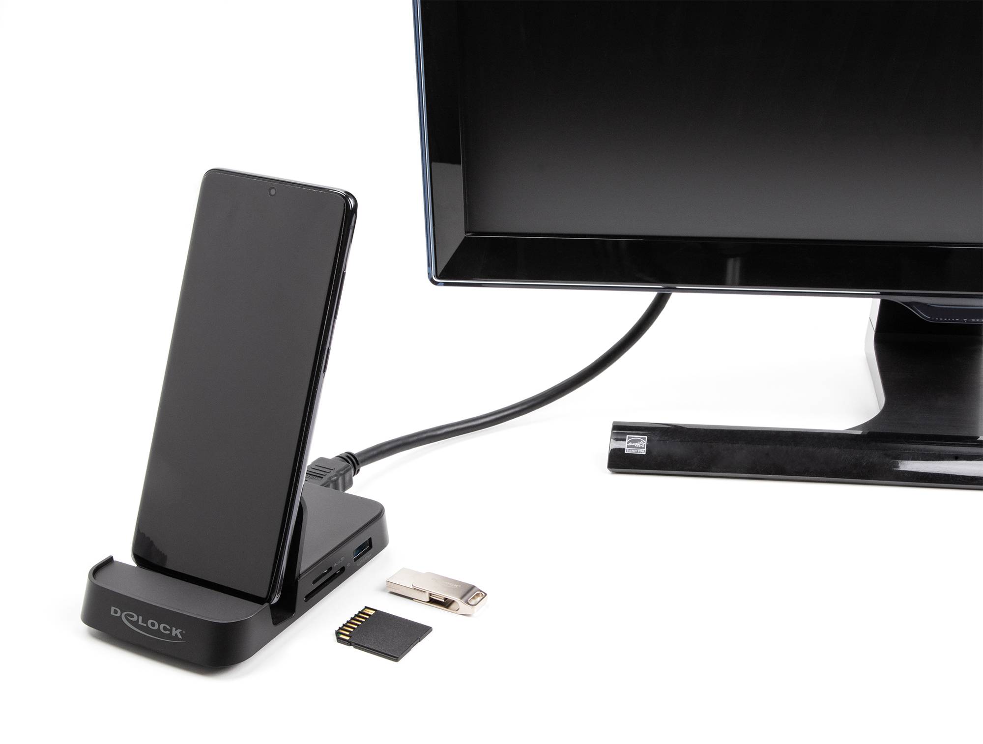 Delock 88018 USB-C®, USB 2.0, HDMI™ stojanová nabíječka na mobil černá Vhodné pro mobil: Smartphones mit USB-C Anschluss-4