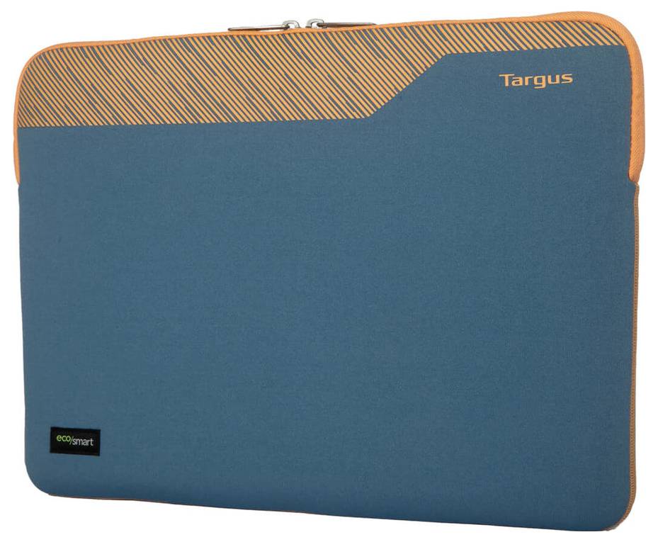 Modrá brašna na notebook značky Targus s oranžovými akcenty, určená k ochraně a přepravě notebooku.