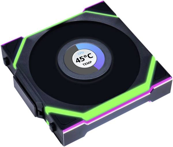 Lian Li Lian Li UNI FAN SL Wireless LCD Lüfter, ARGB, PWM - 120 mm, schwarz PC větrák s krytem černá (š x v x h) 120 x 124.5 x 28 mm