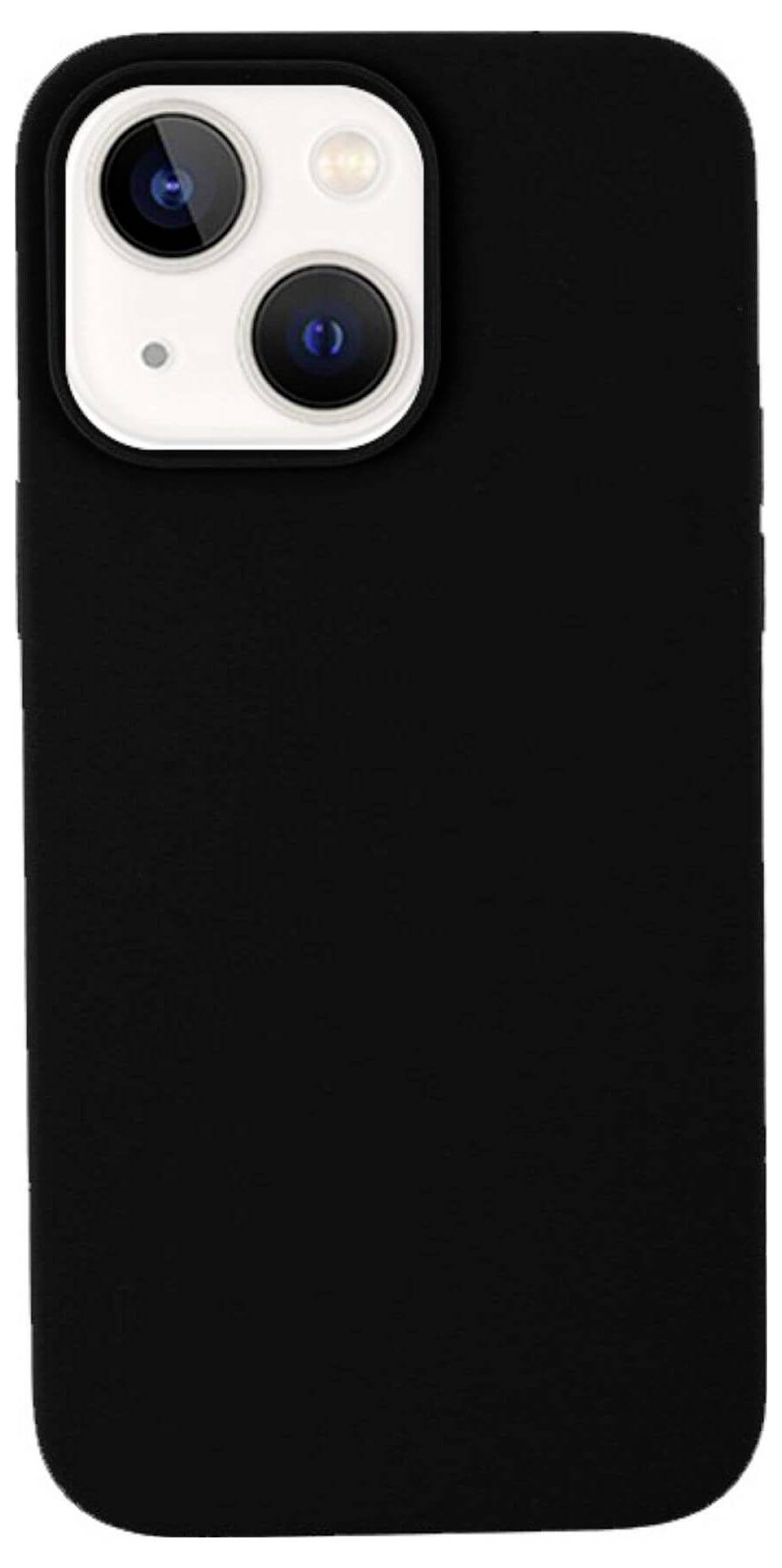 Smartphone s černým pouzdrem, které stojí vzpřímeně. Fotoaparát je viditelný v levém horním rohu zadní strany.