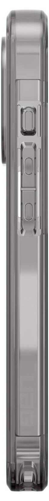 Šedý smartphone z bočního pohledu, viditelné detaily tlačítka fotoaparátu a ovladače hlasitosti