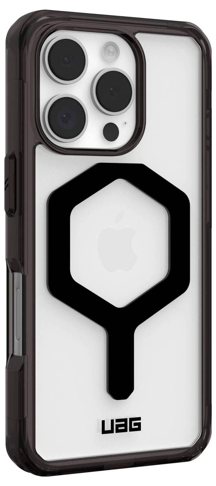 Obal na smartphone s robustním designem, ochranným rámečkem a černým geometrickým vzorem, model 'UAG', viditelný v dolní části.