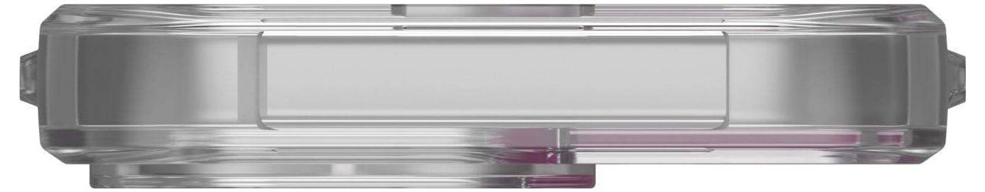 Průhledný plastový kontejner obdélníkového tvaru s jemně růžovými akcenty, pohled shora.