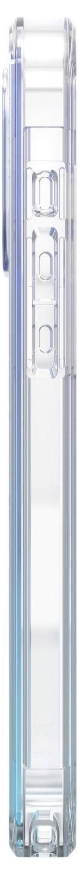 Mobilní telefon v průhledném obalu, pohled z boku se zobrazenými tlačítky pro ovládání hlasitosti.