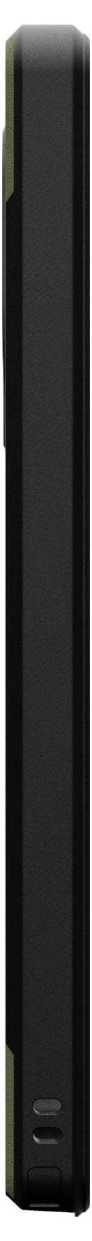 Štíhlé, černé, svisle stojící zařízení s hladkými hranami a tmavě zeleným akcentem po straně.