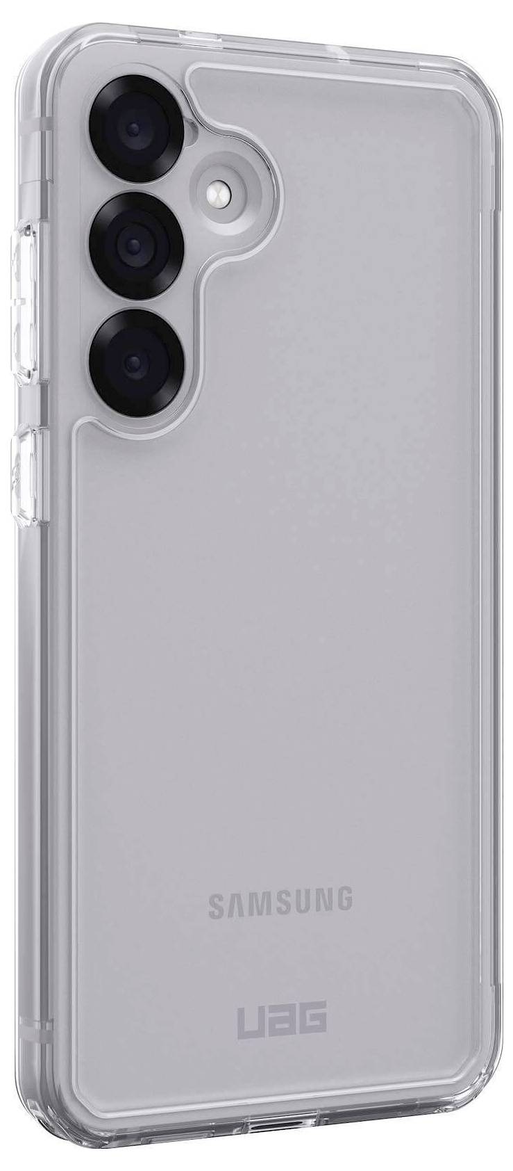 Průhledný mobilní kryt od UAG pro smartphone Samsung, zobrazující tři objektivy na zadní straně.