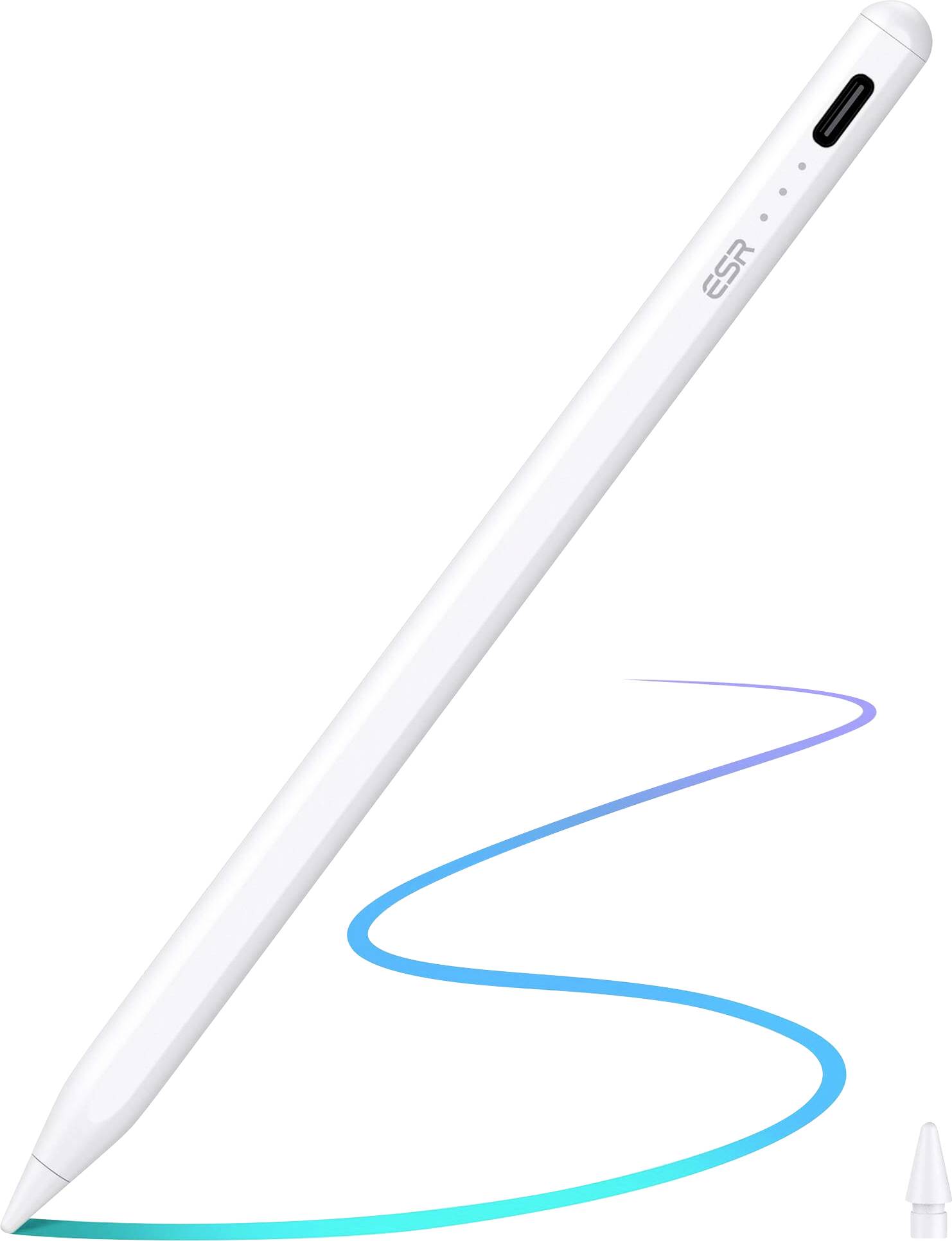 Stylus, bílé pero s obloukovitou modrou linií, který symbolizuje digitální přesnost a kreativitu.