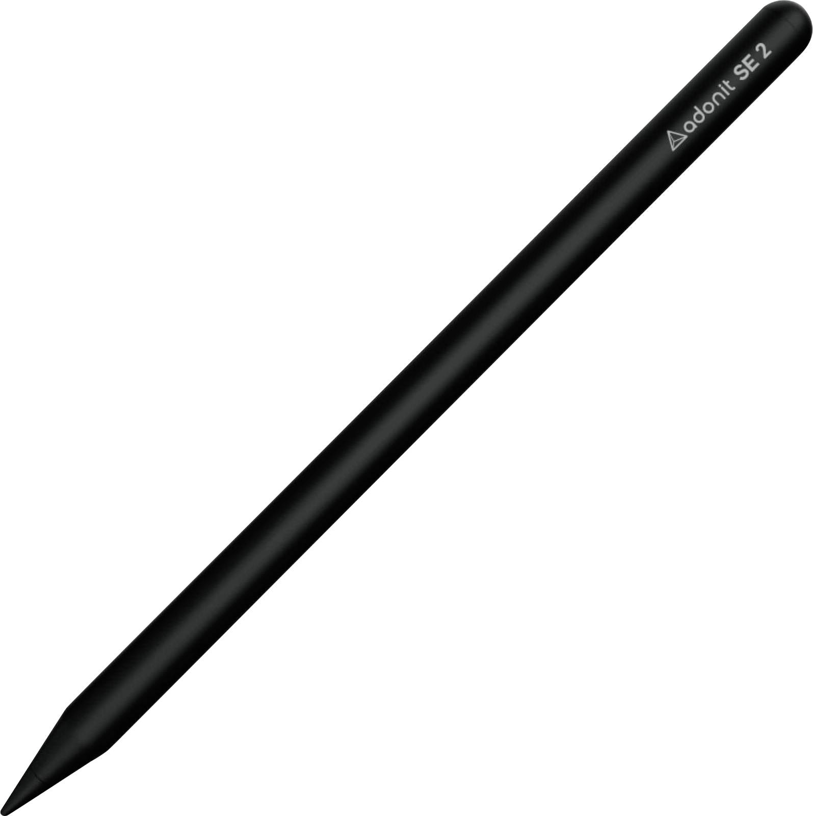 Černé digitální pero s úzkou špičkou, označené jako 'adonti SE 2', umístěné diagonálně.