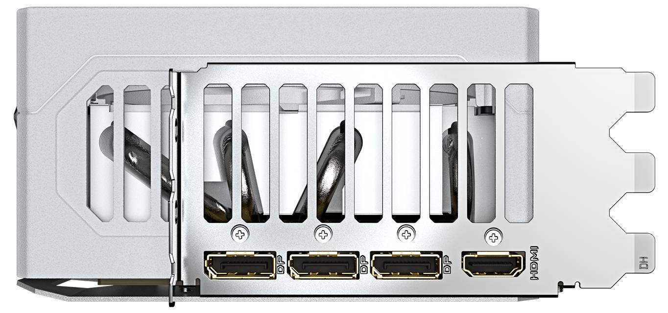 Obrázek ukazuje rozšiřující počítačovou kartu s několika HDMI porty v kovovém rámu.