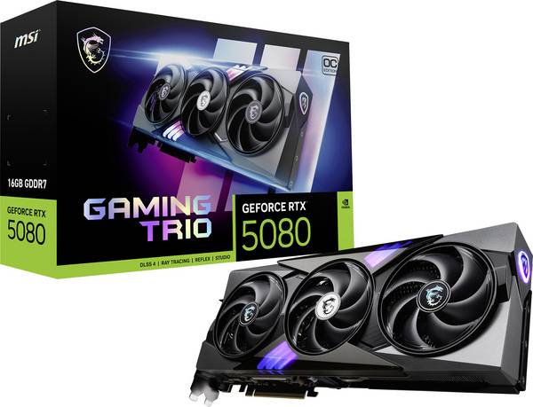 MSI grafická karta Nvidia RTX 5080 16GB GAMING TRIO OC  16 GB GDDR7 RAM PCIe x16  HDMI® 2.1, DisplayPort 2.1