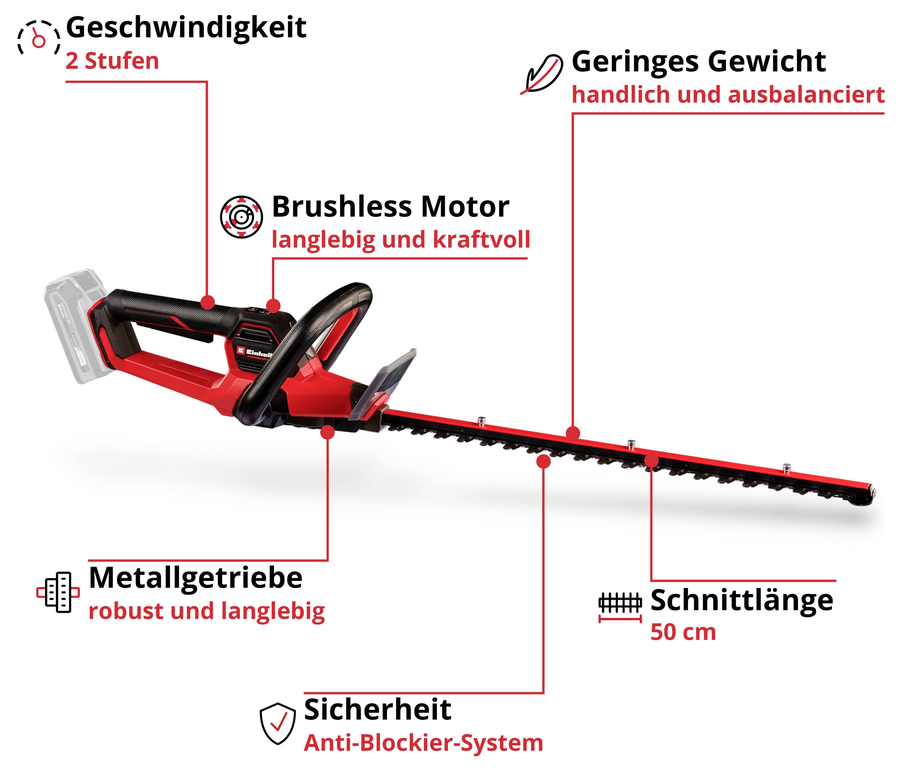 Einhell Professional Power X-Change GP-CH 18/50 Li BL-Solo akumulátor Aku nůžky na živý plot bez nabíječky, bez akumulát-2