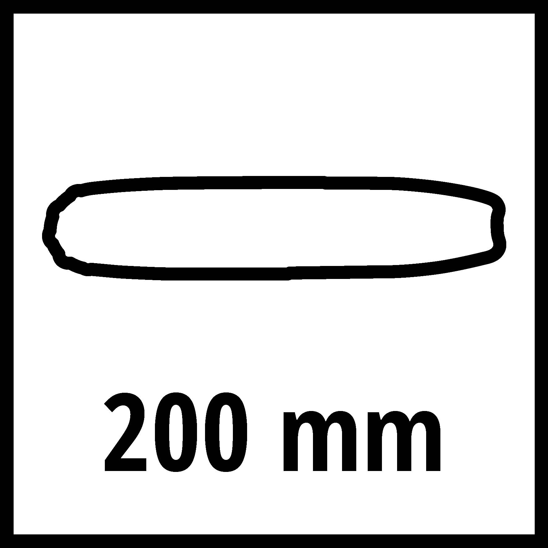 Vyloučená oblast 200 mm zobrazená v oválném tvaru s černým okrajem v bílém čtverci.