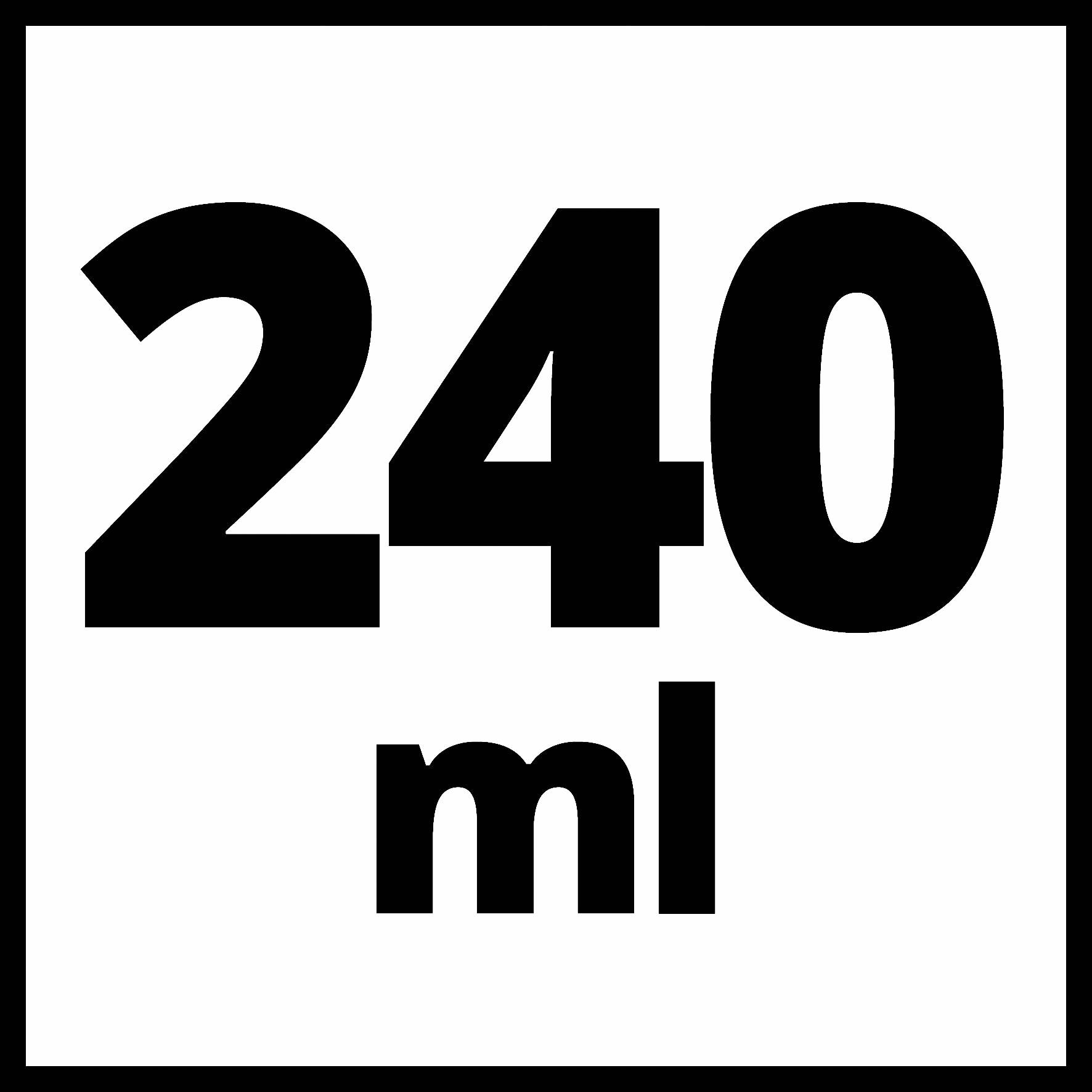 '240 ml' velkými černými písmeny na bílém pozadí.
