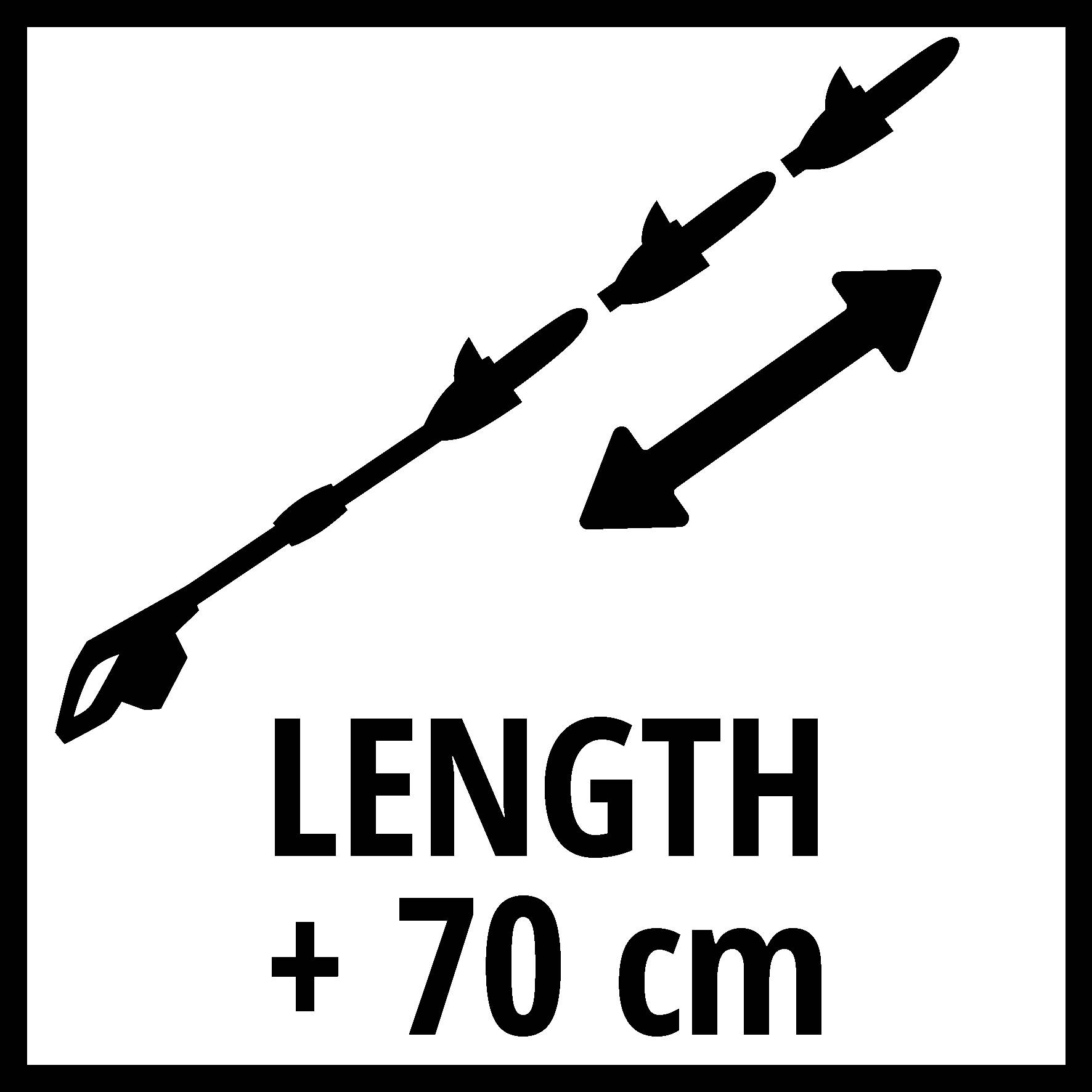 Šipková grafika ukazuje délkovou míru: 'DÉLKA +70 cm'.