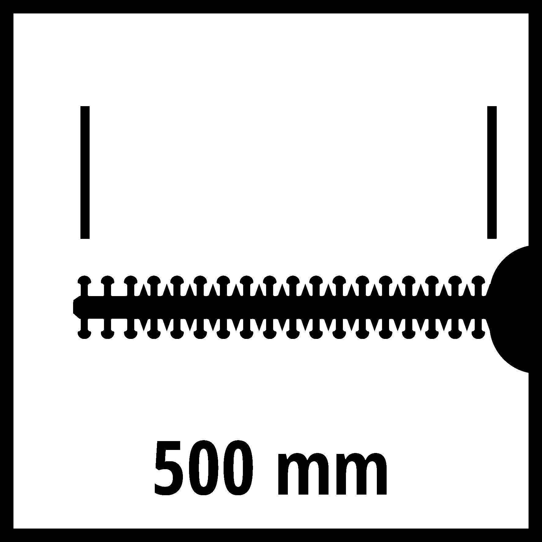 Symbol zipu s nápisem '500 mm' označuje, že délka zipu je 500 milimetrů.