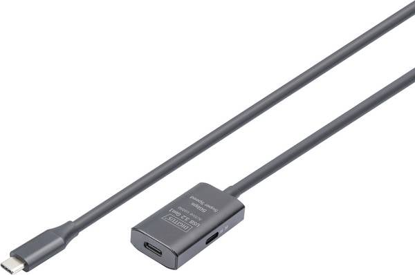 Digitus Kabel USB-C USB 3.2 Gen1, USB 3.2 Gen1, USB 3.0 USB-C®, USB-C ® zásuvka, USB-C ® zástrčka 5.00 m černá Aktivní se zesílením signálu, oboustranně zapojitelná zástrčka, dvoužilový stíněný, flexibilní provedení, stíněný, S průchodkou chránící proti zlomení, s USB, s prodlužovacím kabelem DA-73108