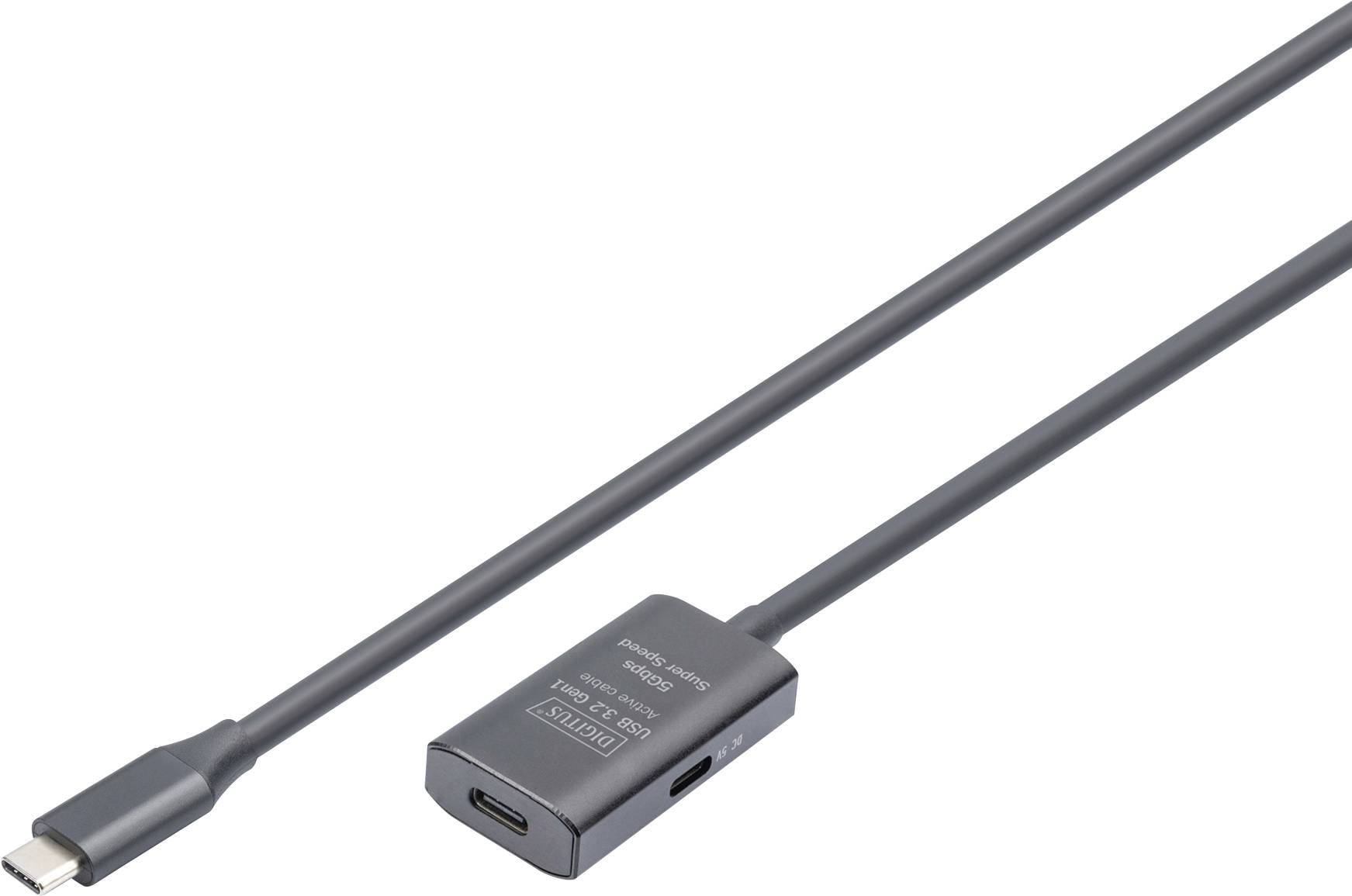 Digitus Kabel USB-C USB 3.2 Gen1, USB 3.2 Gen1, USB 3.0 USB-C®, USB-C ® zásuvka, USB-C ® zástrčka 5.00 m černá Aktivní s-0