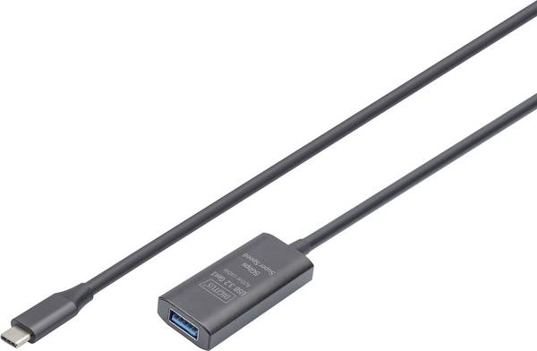 Digitus USB kabel USB 3.2 Gen1, USB 3.2 Gen1, USB 3.0 USB-C®, USB-C ® zástrčka, USB-A zásuvka 5.00 m černá Aktivní se zesílením signálu, oboustranně zapojitelná zástrčka, dvoužilový stíněný, flexibilní provedení, stíněný, S průchodkou chránící proti zlomení, s USB, s prodlužovacím kabelem DA-73110