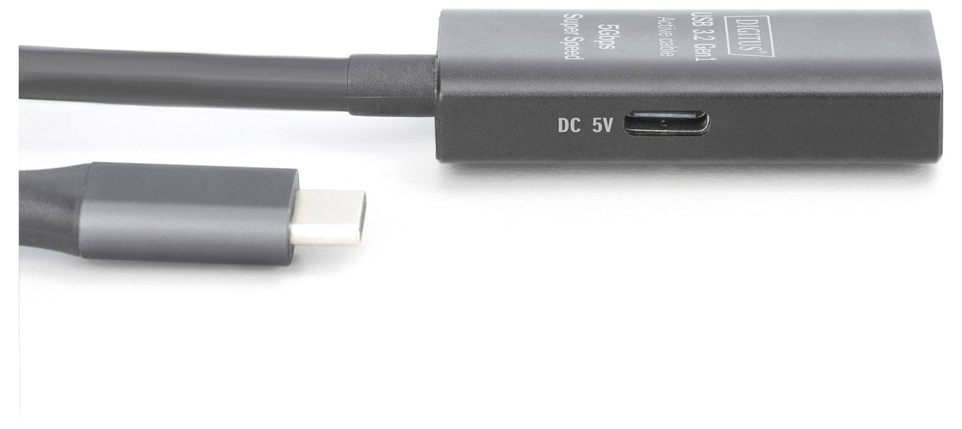 Digitus USB kabel USB 3.2 Gen1, USB 3.2 Gen1, USB 3.0 USB-C®, USB-C ® zástrčka, USB-A zásuvka 5.00 m černá Aktivní se ze-2