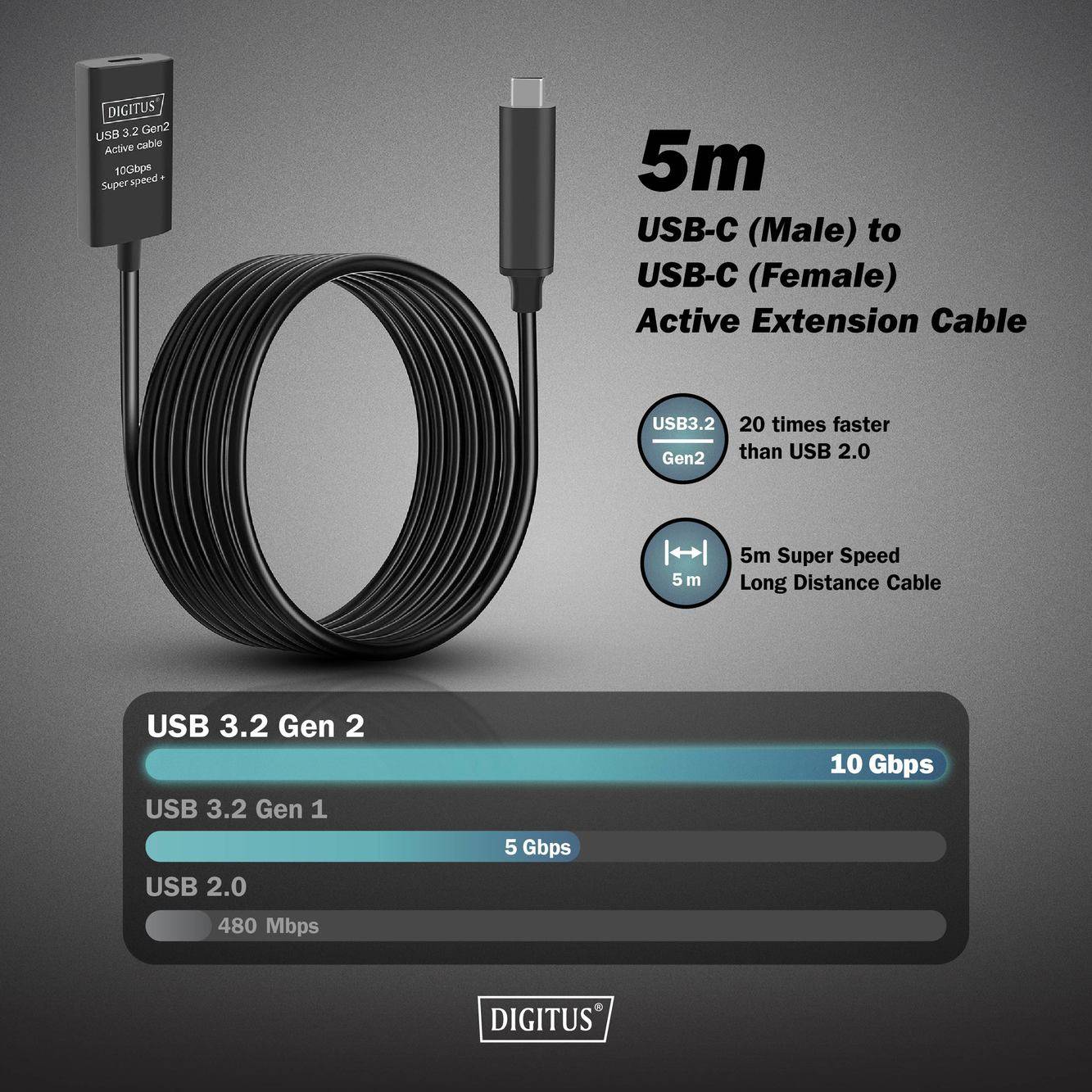 Digitus USB kabel USB 3.2 Gen2, USB 3.2 Gen2, USB 3.2 Gen1, USB 3.2 Gen1, USB 3.1 Gen2, USB 3.1 Gen1, USB 3.0 USB-C®, US-3
