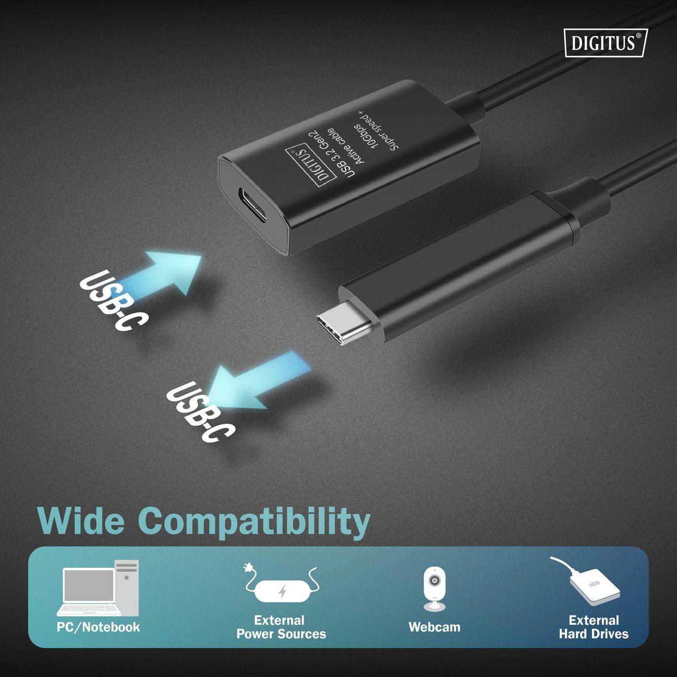 Digitus USB kabel USB 3.2 Gen2, USB 3.2 Gen2, USB 3.2 Gen1, USB 3.2 Gen1, USB 3.1 Gen2, USB 3.1 Gen1, USB 3.0 USB-C®, US-4