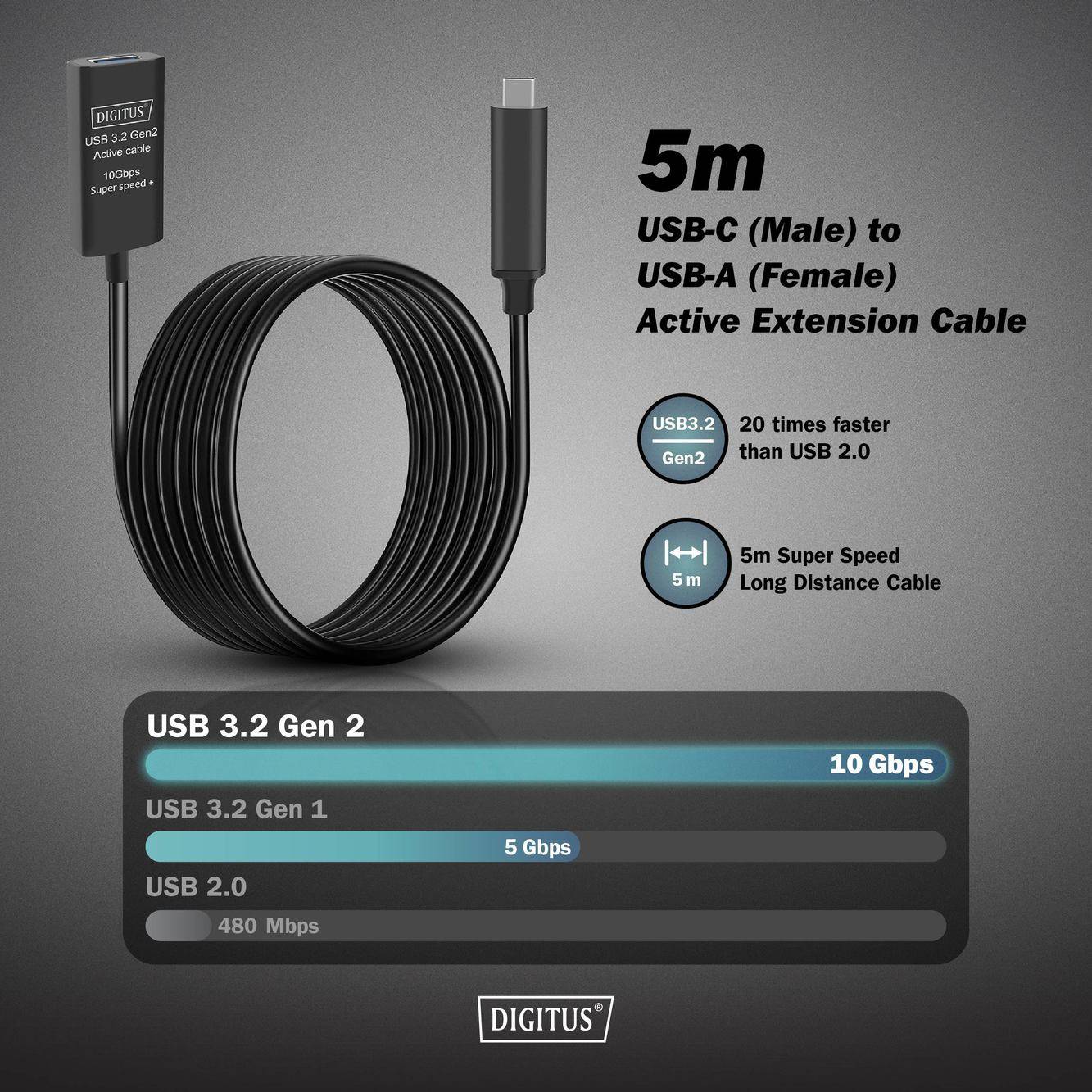 Digitus USB kabel USB 3.2 Gen2, USB 3.2 Gen2, USB 3.2 Gen1, USB 3.2 Gen1, USB 3.1 Gen2, USB 3.1 Gen1, USB 3.0 USB-C®, US-2