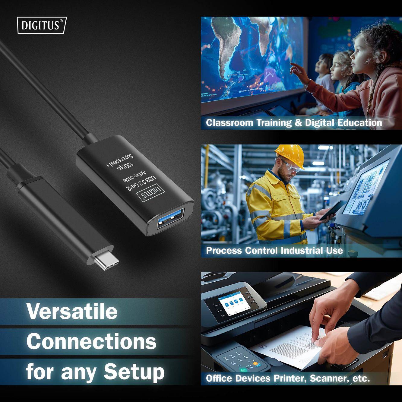 Digitus USB kabel USB 3.2 Gen2, USB 3.2 Gen2, USB 3.2 Gen1, USB 3.2 Gen1, USB 3.1 Gen2, USB 3.1 Gen1, USB 3.0 USB-C®, US-4