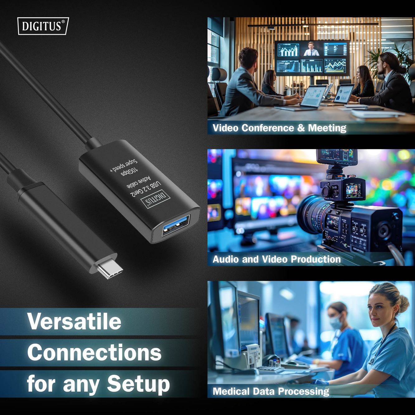 Digitus USB kabel USB 3.2 Gen2, USB 3.2 Gen2, USB 3.2 Gen1, USB 3.2 Gen1, USB 3.1 Gen2, USB 3.1 Gen1, USB 3.0 USB-C®, US-5