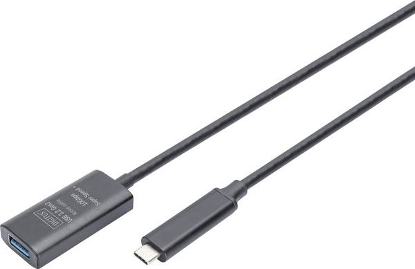 Digitus USB kabel  USB 3.2 Gen2, USB 3.2 Gen2, USB 3.2 Gen1, USB 3.2 Gen1, USB 3.1 Gen2, USB 3.1 Gen1, USB 3.0 USB-C®, USB-C ® zástrčka, USB-A zásuvka 5.00 m černá Aktivní se zesílením signálu, oboustranně zapojitelná zástrčka, dvoužilový stíněný, flexibilní provedení, stíněný, S průchodkou chránící proti zlomení, s USB, s prodlužovacím kabelem DA-73113